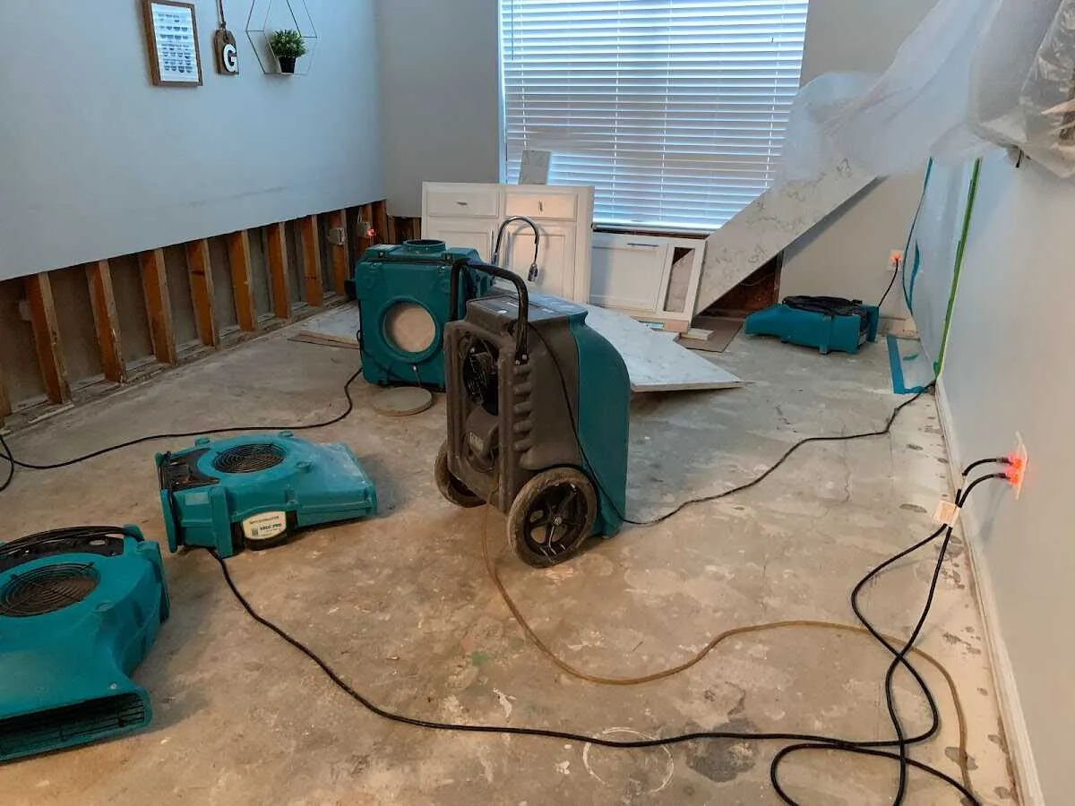 Dehumidifier in flood-cut room for Water Damage Restoration in Daly City